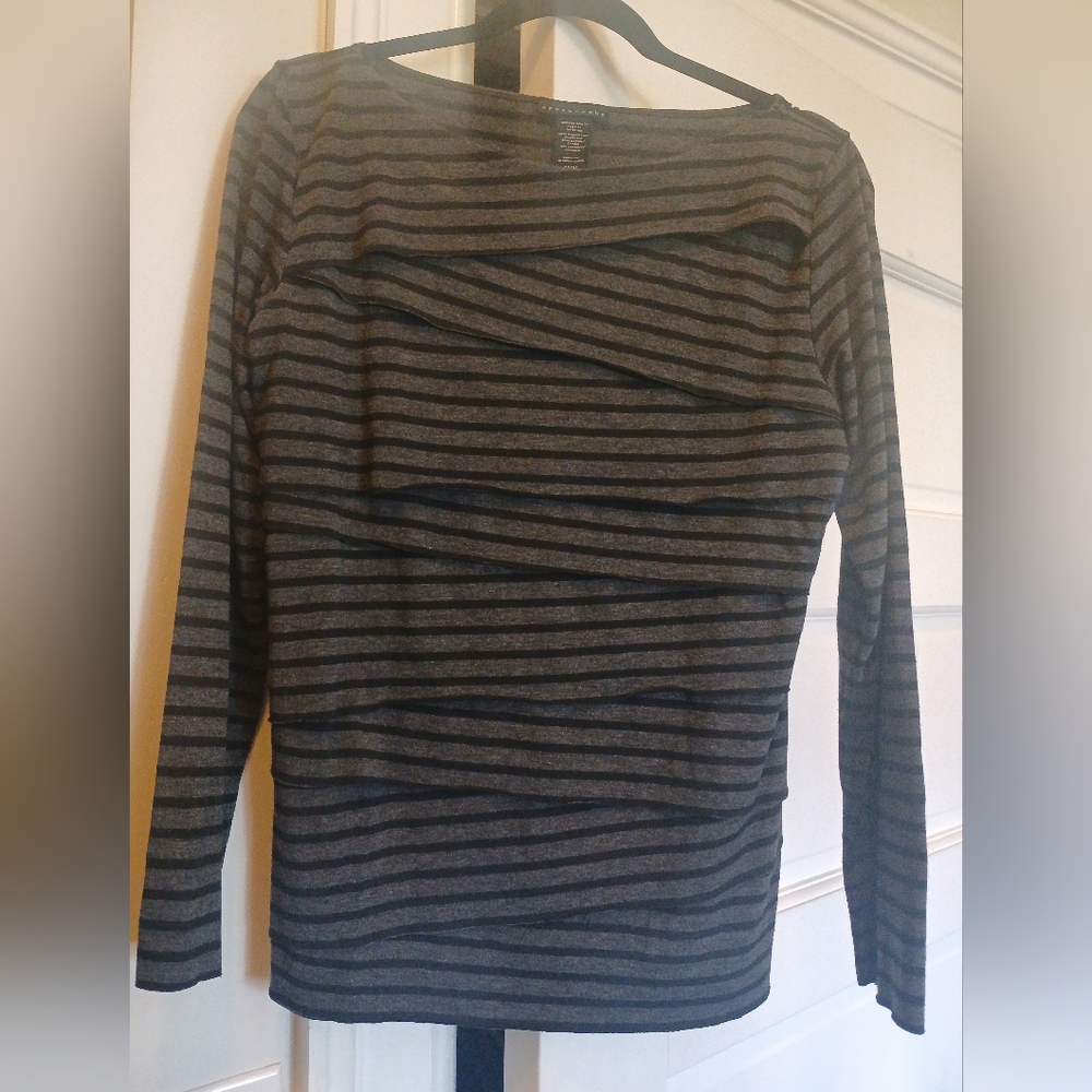 Apostrophe Womens Dark Grey And Black Long Sleeve Blouse Size M